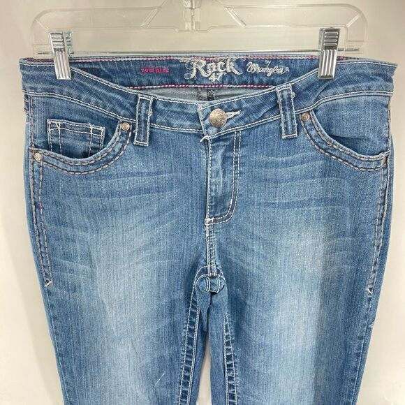 Rock 47 By Wrangler Womens Low Rise Jeans Embroidered Medium Wash Denim Size 26 - Picture 6 of 11